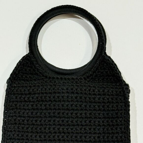 WOMEN CROCHET BLACK VINTAGE CLUTCH PURSE HANDBAG BAG WITH FLOWERS BOHO STYLE - Picture 10 of 15